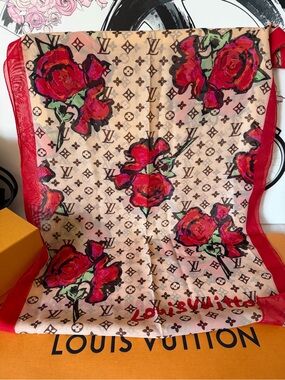 Louis Vuitton Silk Monogram Scarf Roses